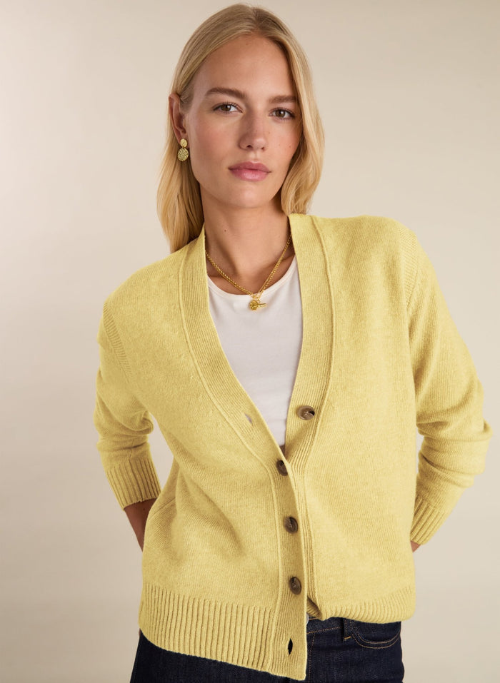Ruth Wool with Cashmere V - Neck Cardigan - Butter Yellow Baukjen