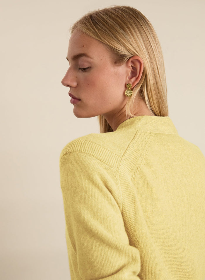 Ruth Wool with Cashmere V - Neck Cardigan - Butter Yellow Baukjen