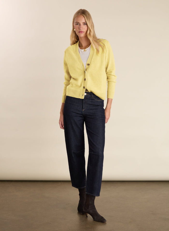 Ruth Wool with Cashmere V - Neck Cardigan - Butter Yellow Baukjen