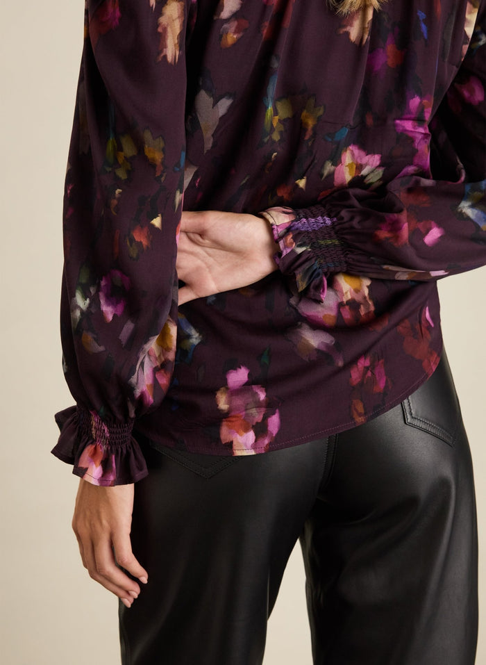 Sabrina Printed Blouse - Plum Watercolour Floral Baukjen
