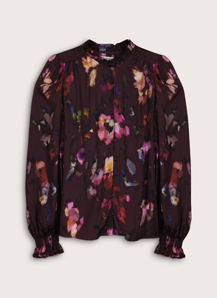 Sabrina Printed Blouse - Plum Watercolour Floral Baukjen