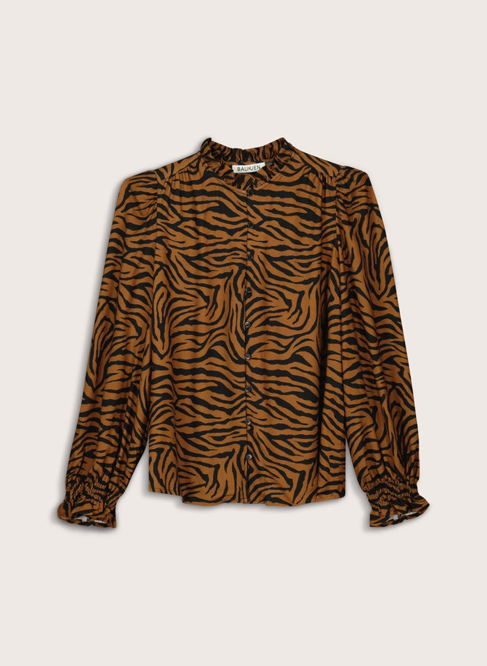 Sabrina Printed Blouse - Chocolate Tiger Baukjen