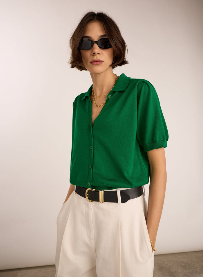 Sara Organic Cotton Short Sleeve Cardigan - Bright Emerald Baukjen