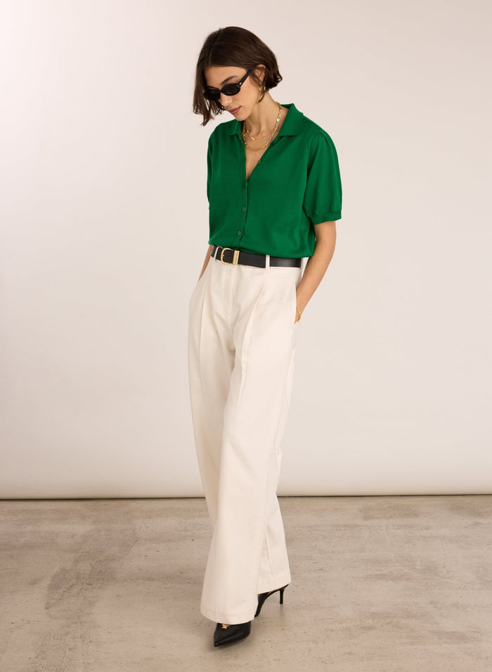 Sara Organic Cotton Short Sleeve Cardigan - Bright Emerald Baukjen