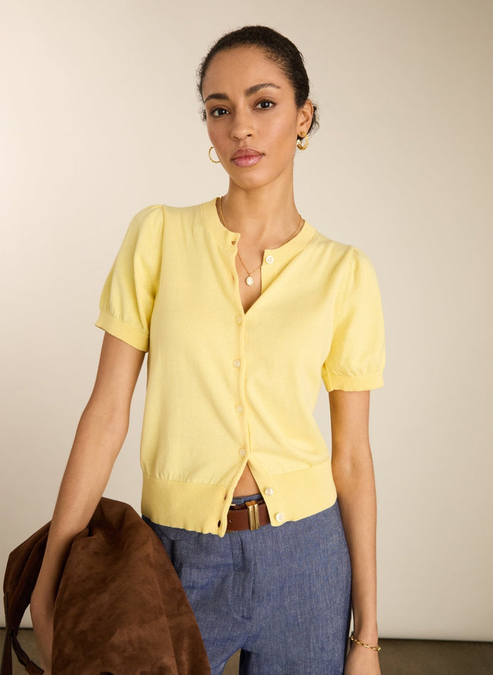 Sasha Organic Cotton Short Sleeve Cardigan - Butter Yellow Baukjen