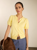 Sasha Organic Cotton Short Sleeve Cardigan - Butter Yellow Baukjen