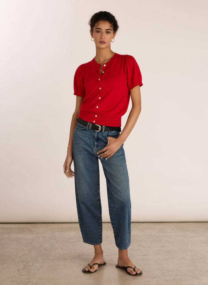 Sasha Organic Cotton Short Sleeve Cardigan - Crimson Red Baukjen