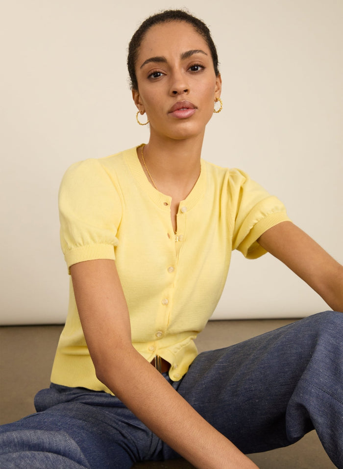 Sasha Organic Cotton Short Sleeve Cardigan - Butter Yellow Baukjen