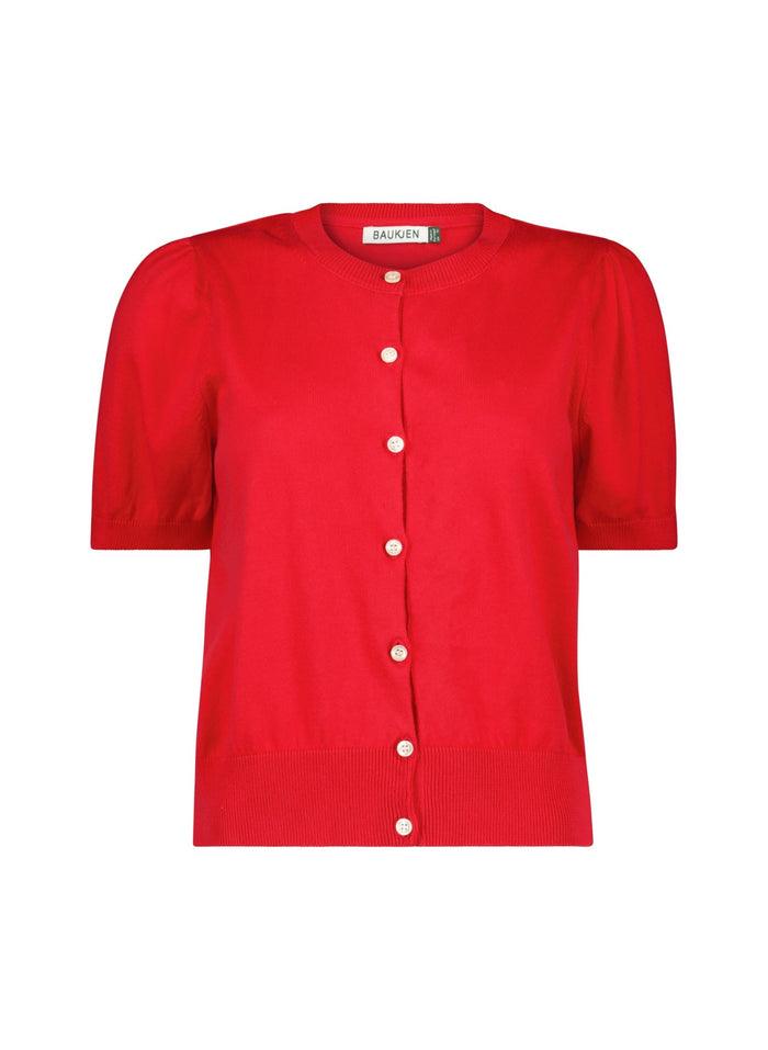Sasha Organic Cotton Short Sleeve Cardigan - Crimson Red Baukjen