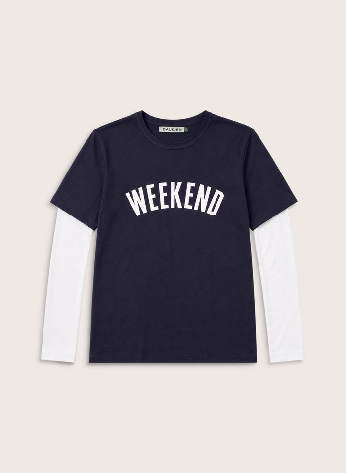 Shay Layered - Look Slogan T-shirt - Navy Baukjen
