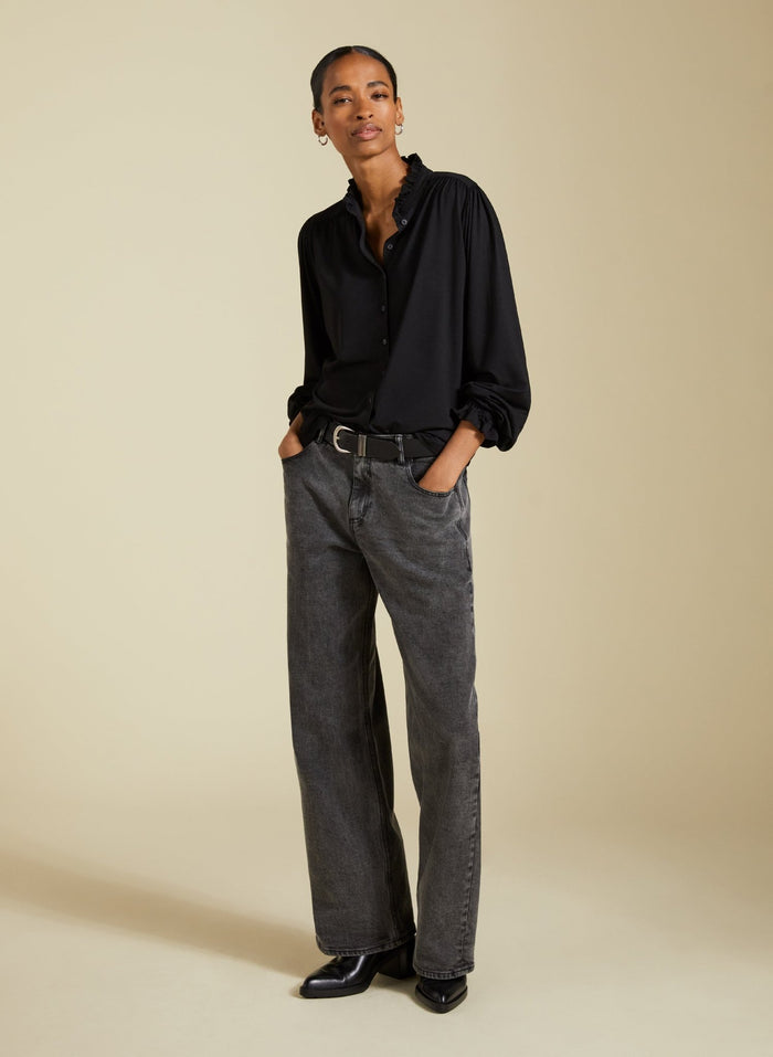 Sima Frill Detail Blouse - Caviar Black Baukjen