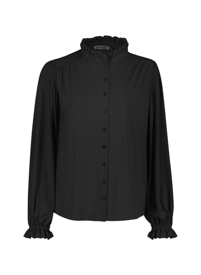 Sima Frill Detail Blouse - Caviar Black Baukjen