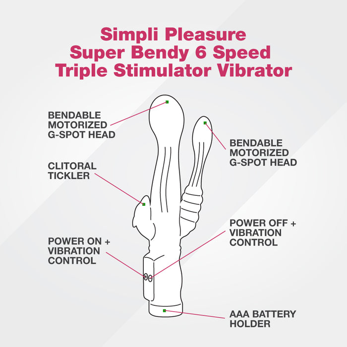 Simpli Pleasure Super Bendy 6 Speed Triple Stimulator Vibrator