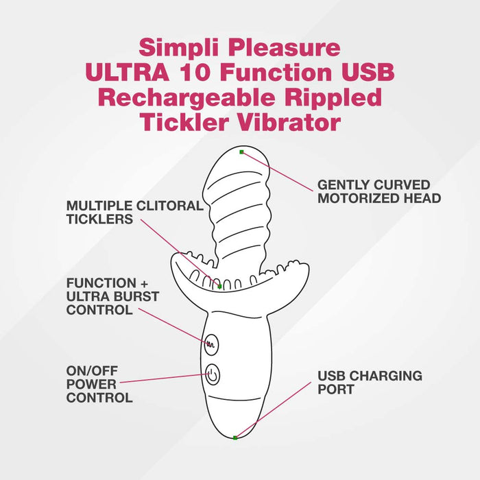 Simpli Pleasure ULTRA 10 Function USB Rechargeable Rippled Tickler Vibrator