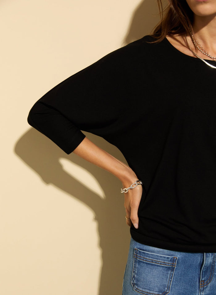 Spenser Relaxed Boat Neck Top - Caviar Black Baukjen