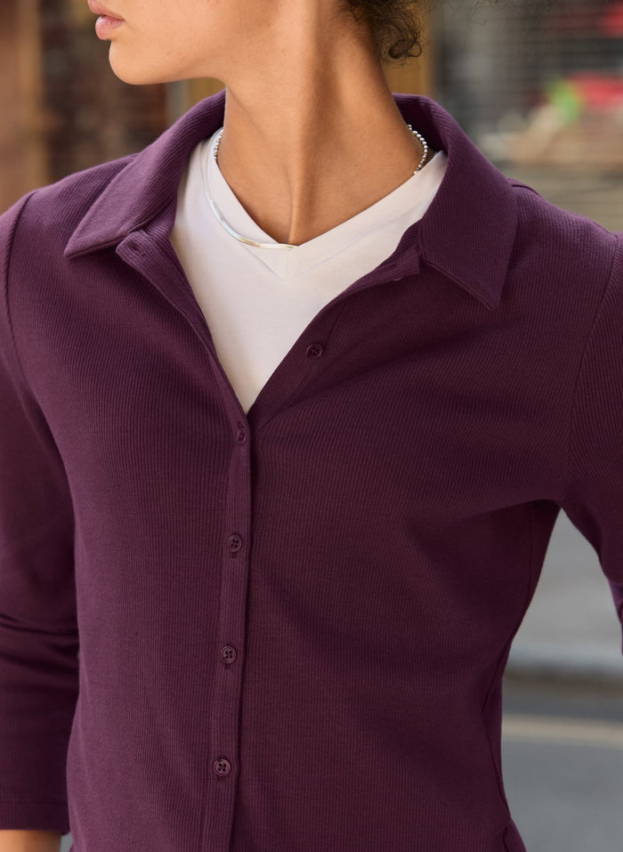 Susan Organic Cotton Button Down Top - Plum Baukjen