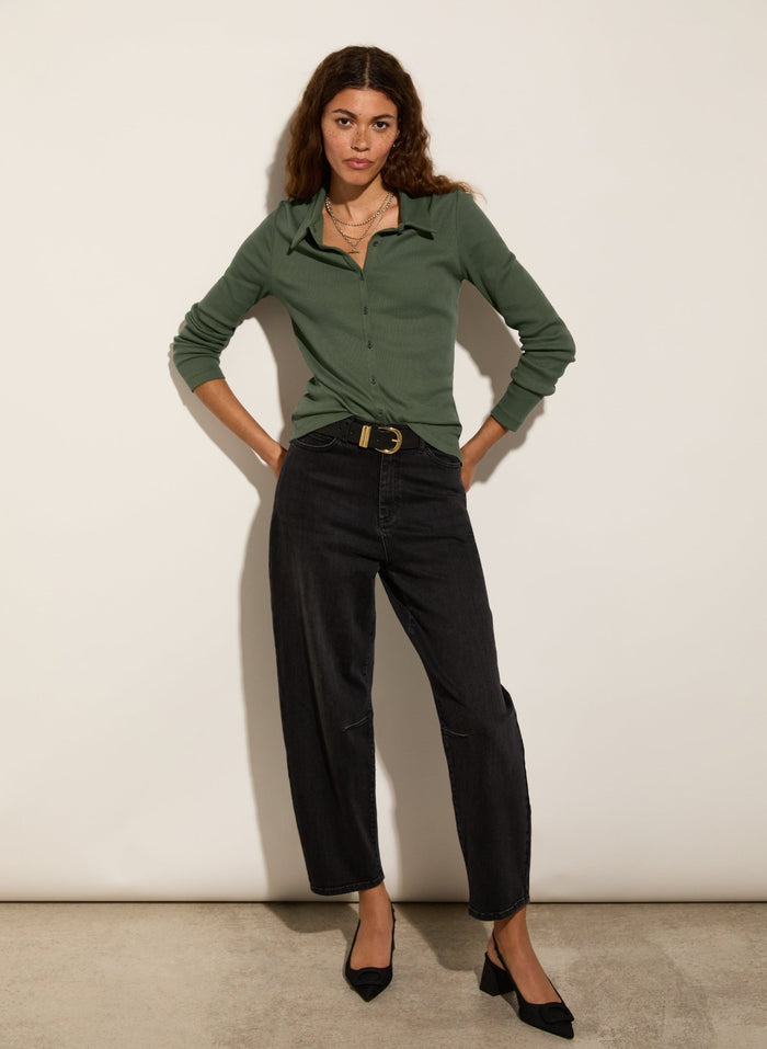 Susan Organic Cotton Button Down Top - Light Khaki Baukjen