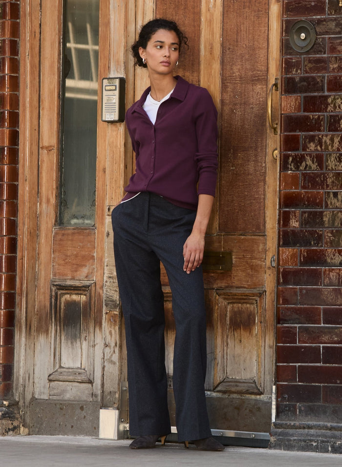 Petite Gwynnie Wool Blend Wide Leg Trousers - Navy Check Baukjen
