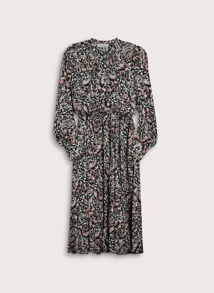 Susannah Printed Midi Dress - Black Whirlpool Baukjen