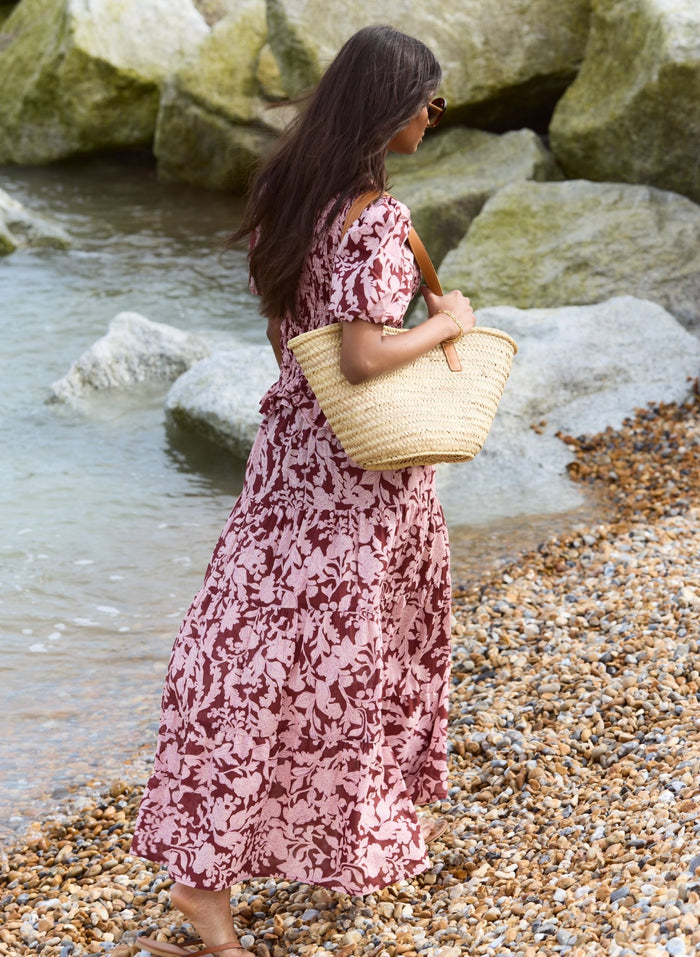 Tammy Organic Printed Midi Skirt - Burgundy Summer Floral Baukjen