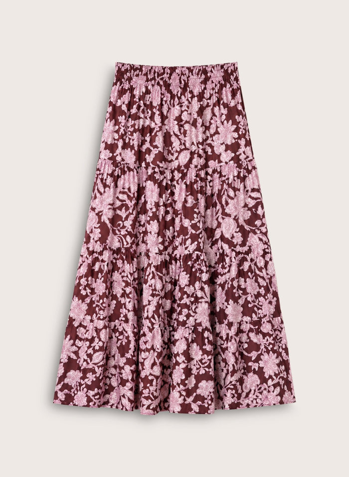 Tammy Organic Printed Midi Skirt - Burgundy Summer Floral Baukjen