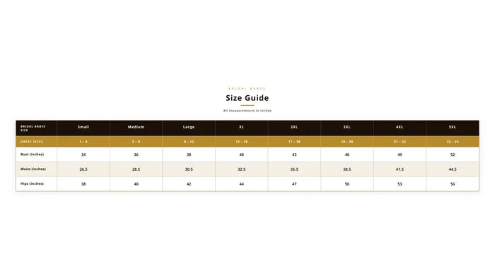Remotion Still: Bridal Babes Size Chart v4