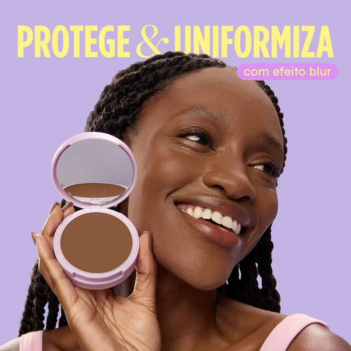 pó compacto ultrafino ollie fps 50, altíssima proteção solar com acabamento blur pra rotina do dia a dia