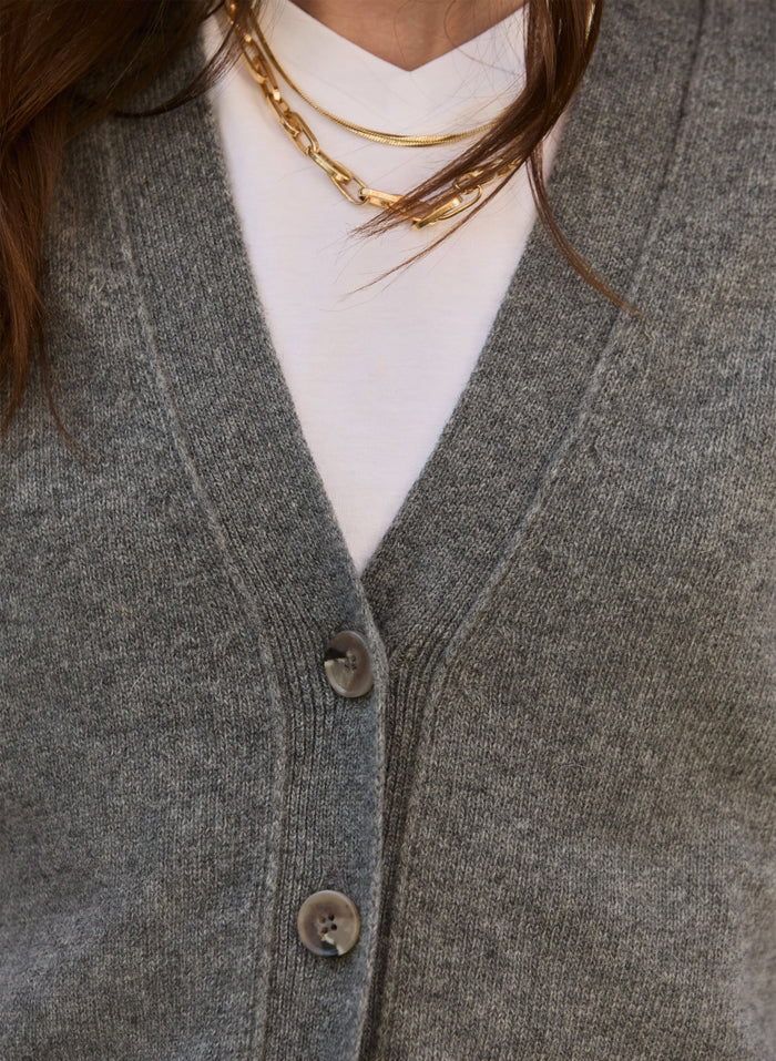 Celine V - neck Wool Blend Cardigan - Grey Marl Baukjen
