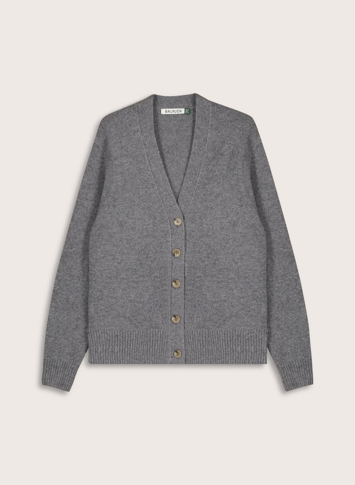 Celine V - neck Wool Blend Cardigan - Grey Marl Baukjen