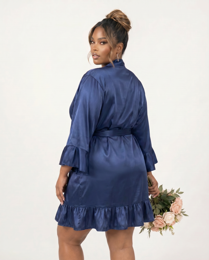 Vibrant Navy Ruffle Robe