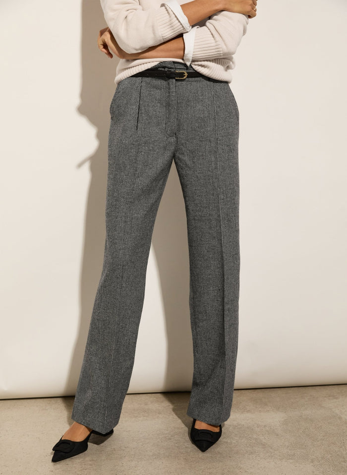 Victoria Recycled Wool Blend Trousers - Black & White Houndstooth Baukjen