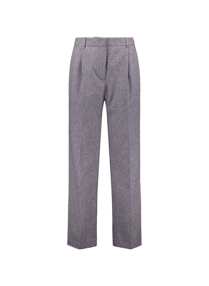 Victoria Recycled Wool Blend Trousers - Black & White Houndstooth Baukjen