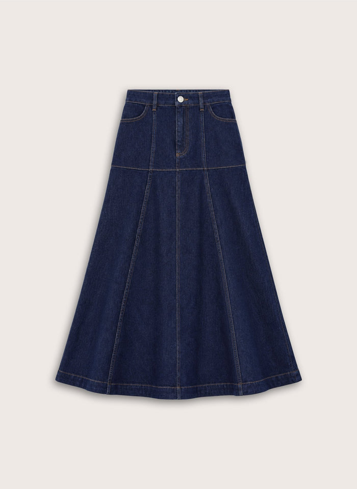 Viola Fit & Flare Denim Skirt - Dark Denim Baukjen