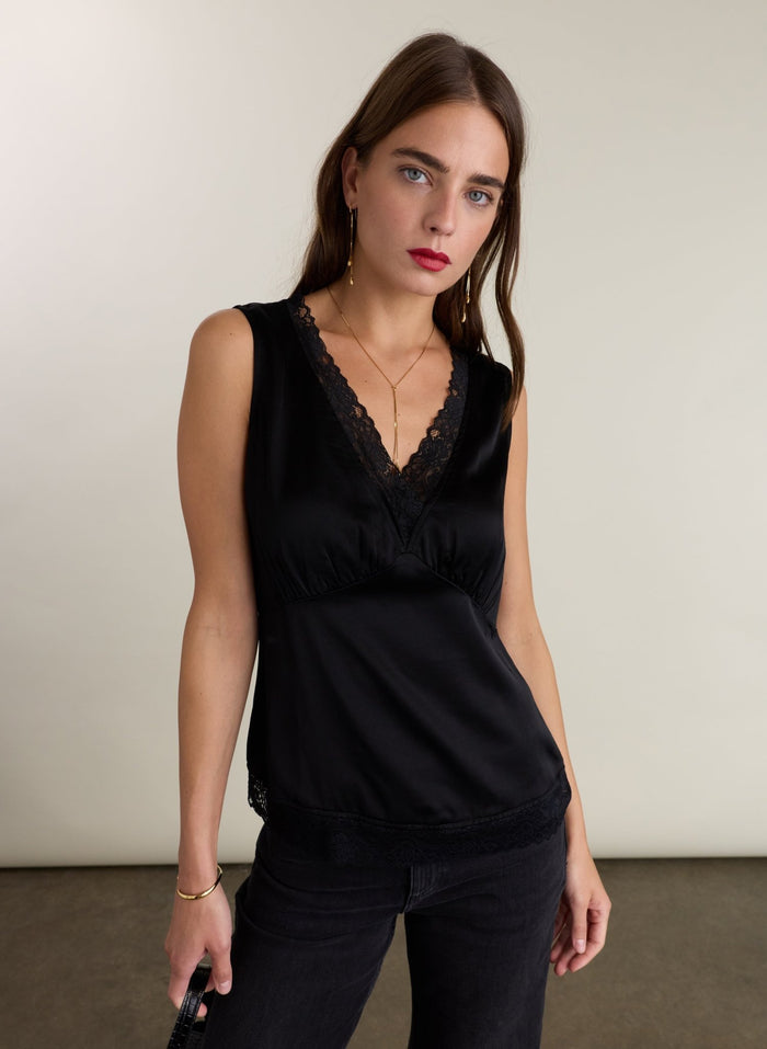 Viola Satin Cami Top - Caviar Black Baukjen