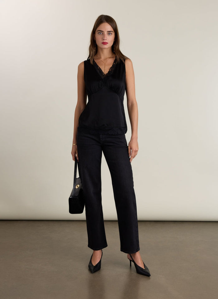 Viola Satin Cami Top - Caviar Black Baukjen