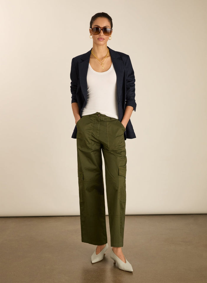 Zenya Organic Cotton Wide Leg Cargo Trousers - Dark Olive Baukjen