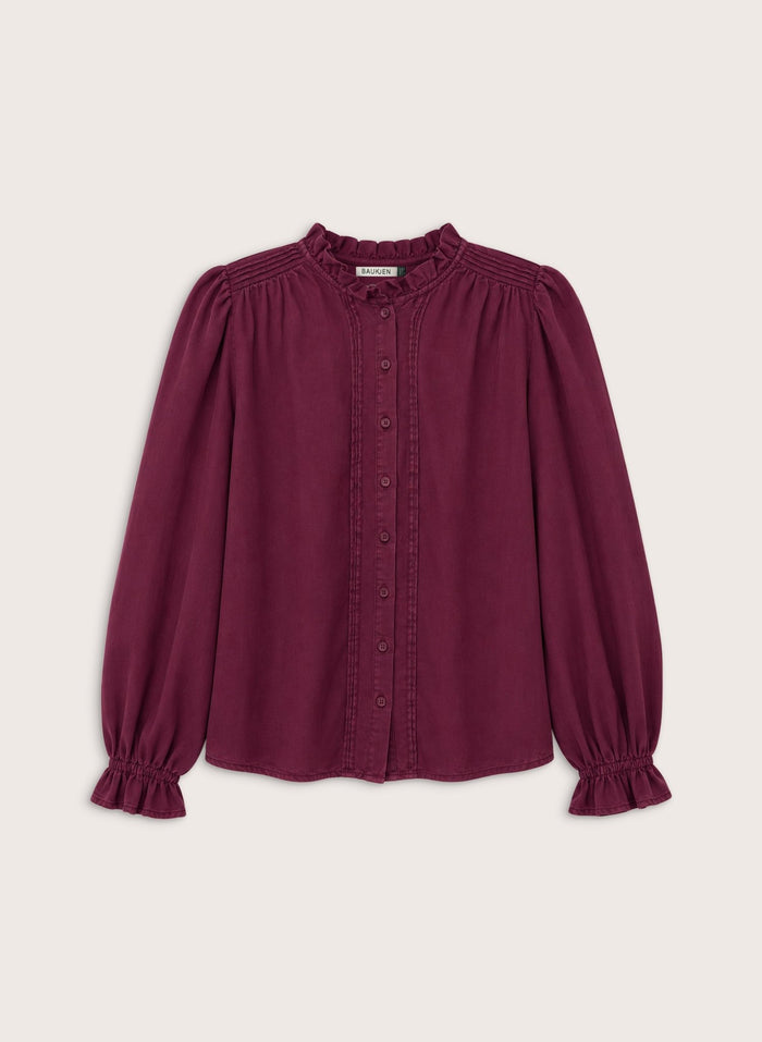 Zoe Frill Neck Blouse - Burgundy Baukjen